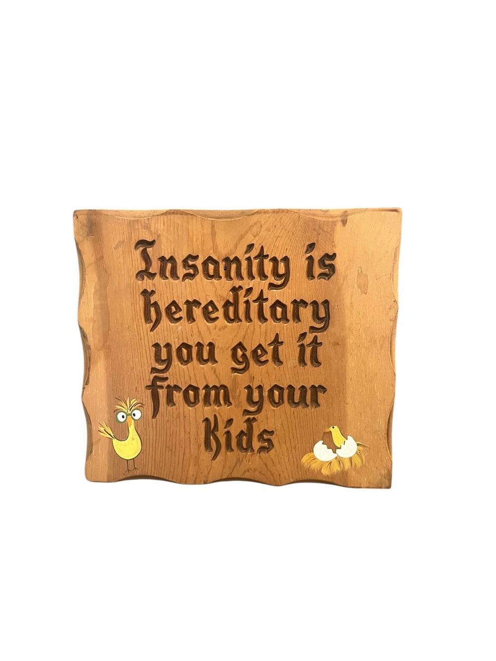 Vintage Wood Novelty Wall Plaque “Insanity Is Hereditary…” Country Chicken Chick